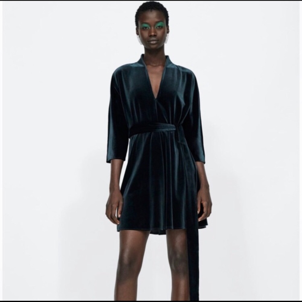Zara Velvet V-neck A-Line Dress